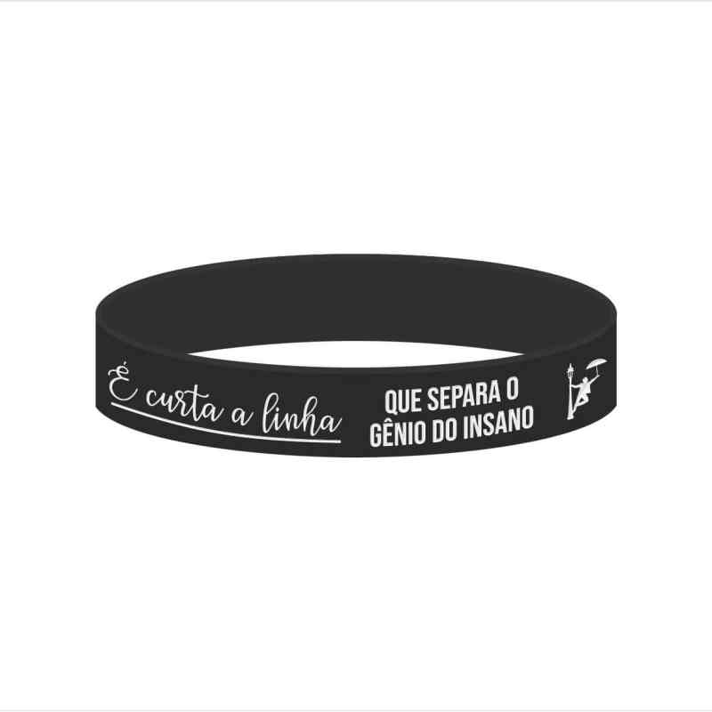 Pulseira de silicone com mensagem motivacional e símbolo de iluminação, ideal para incentivar o bem-estar.